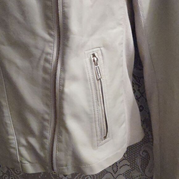 Calvin Klein Women's Size S Jacket Camel Tan Faux Leather Zip Military Collar - Picture 3 of 11